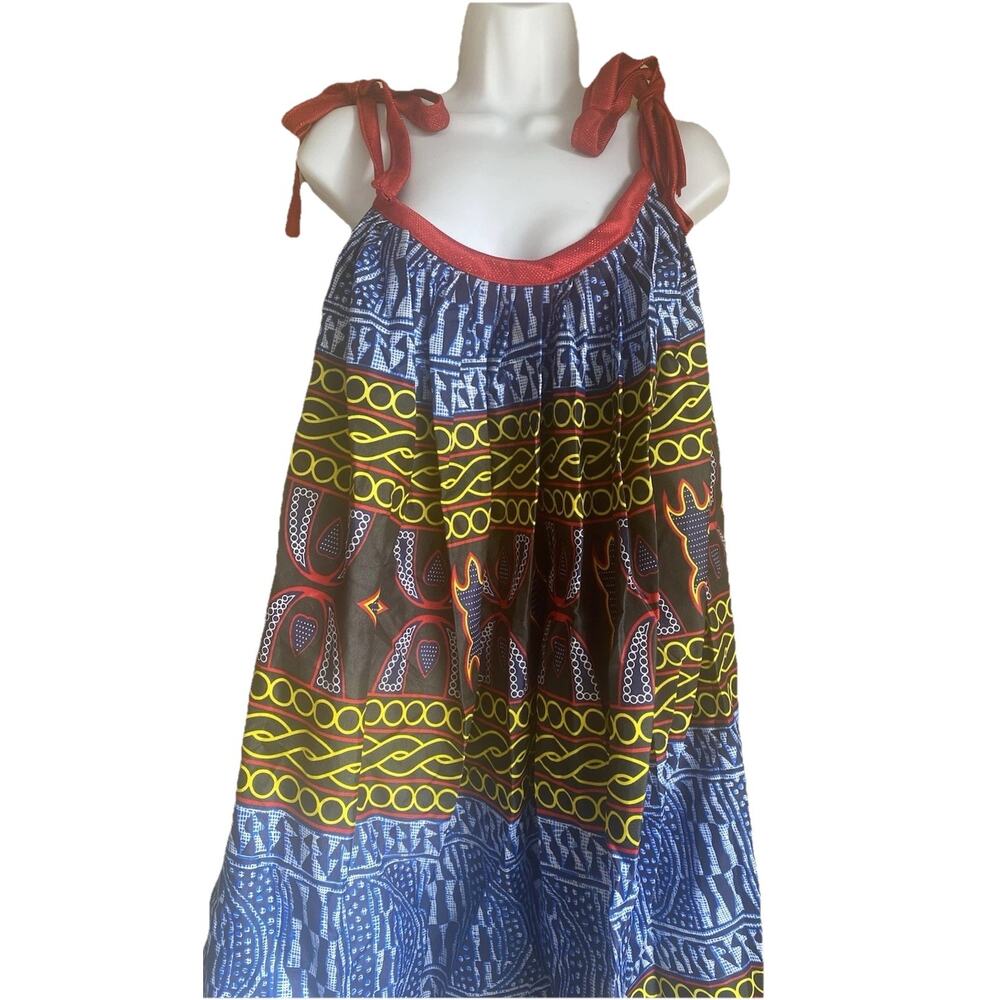 Authentic African Ankara Tribal One Size Sundress Maxi Womens Colorful Adj Strap